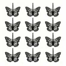 12pcs Black Hollow Metal Butterfly Shower Curtain Hooks, Decorative For Bathroom & Bedroom - Black - View 6