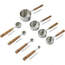 Bộ dụng cụ đong nướng 4/8 món, cốc và thìa đong bằng thép không gỉ, thìa đong cán gỗ hồng mộc, bao gồm cốc và thìa đong có vạch chia, thìa cà phê, thìa nêm gia vị, thích hợp cho việc làm bánh và nấu nướng, dụng cụ làm bánh. - Bạc - Xem 6