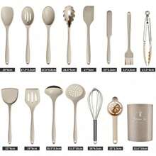Ensemble de 15 pièces d'ustensiles de cuisine antiadhésifs en silicone, comprenant une spatule, une louche et des ustensiles résistants aux hautes températures, idéal pour les poêles revêtues. - Rose bonbon - Voir 3