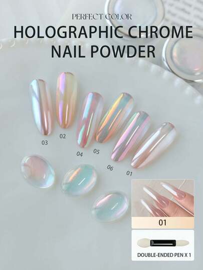 PERFECT COLOR Nagelpuder med vitt pärlmönster, metalliskt spegelpuder med regnbågseffekt och pärlemoreffekt, sjöjungfrupärlpuder, pärlglitter, nagelkonstdekorationspuder, nageltillbehör för resinhobby, rekommenderade perfekta färger