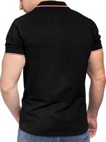 Summer Short-Sleeve Polo Shirts For Men, Solid Color, Plain, Available In Multiple Colors, Casual Sportswear - Black - View 2