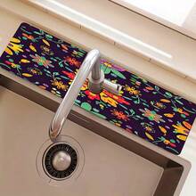 1 pieza Cubierta de grifo con estampado floral, de poliéster duradero, de secado rápido, fácil de limpiar, adecuado para cocina y baño, fácil instalación, decoración diaria, regalo, alfombra de baño, alfombrilla de grifo duradera, accesorio de grifo - Multicolor - Ver 9