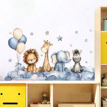 2pcs Creative Wall Sticker, Cartoon Cute Animal Stars Cloud Pattern Self-Adhesive Wall Stickers, Bedroom Entryway Living Room Porch Home Decoration Wall Stickers, Removable Stickers, Wall Decor Decals - A - View 3