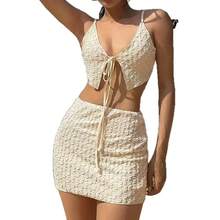 New Lace-Up Bikini Beach Dress Two-Piece Swimsuit For Women, Solid Color Resort Spa Swimwear - Off White - View 6
