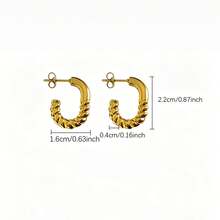 1 Pair Vintage Stainless Steel Elegance Modern Twist Hoops Everyday Luxury C-Shaped Twisted Hoop Earrings For Women, Tarnish-Resistant Gold-Plated Stainless Steel Earrings, Multiple Styles Available - Multicolor - View 11