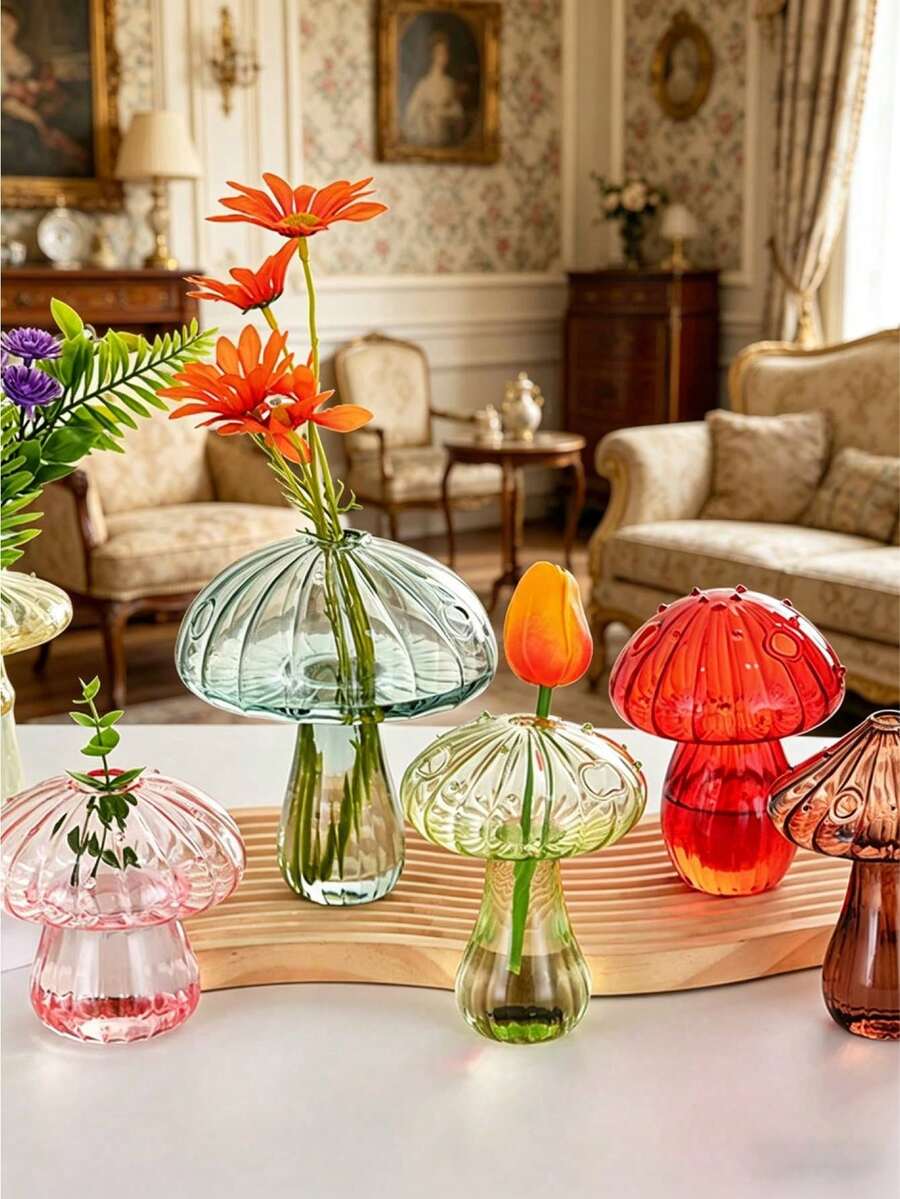 1PC Mushroom-Shaped Vase,Rustic Farmhouse Floral Centerpiece Decor,Idea Gift,Suitable For Garden, Living Room, Study, Office Desk, New European-Style Luxury Casual Style Furnishing,Festival Celebration Decoration Vase - Multicolor - View 1