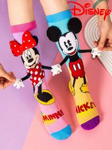 Disney 1双迪士尼3D手牵手系列中筒袜，时尚白雪公主女童袜，高品质派对装扮，返校季必备，趣味时尚迪士尼公主粉丝必备，迪士尼公主过膝袜 - 彩色 - 查看 1