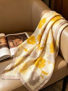 1pc Women's Floral Print Scarf, 178x41cm, Long, Simple, Stylish Outer Scarf, Suitable For Daily Commutes, Travel, Etc. - Yellow - View 4