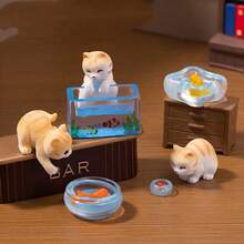 3pcs Mini Cute Cat & Fish Tank Decor Set, DIY Accessories, Miniature Ornaments, Micro Landscape Creative Playful Fishing Cat Doll House - Rectangle - View 2