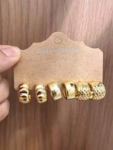 Bộ 6-18 bông tai thời trang mạ vàng, kiểu dáng thanh lịch, phù hợp để đeo hàng ngày, dự tiệc và các sự kiện. - Nhiều màu - Xem 6