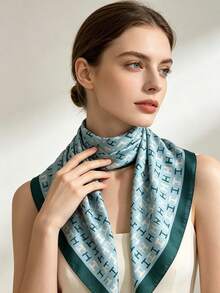 Khăn choàng thời trang họa tiết chữ H màu xanh dương và xanh lá cây, phù hợp cho phụ nữ công sở sử dụng hàng ngày. - Màu xanh lam - Xem 1