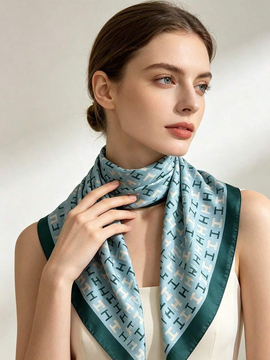 Khăn choàng thời trang họa tiết chữ H màu xanh dương và xanh lá cây, phù hợp cho phụ nữ công sở sử dụng hàng ngày. - Màu xanh lam - Xem 1