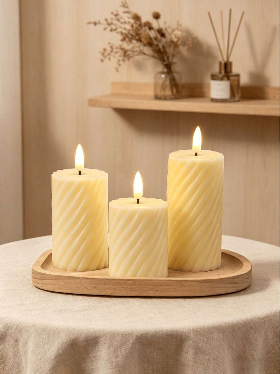 Spiral Pattern Milky White LED Electronic Candle Light, Realistic Flickering Flame Smokeless Candle, Wedding Home Party Atmosphere Decoration Light - White Spiral - View 1