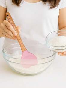 Personalized Pink Heart-Shaped Silicone Spatula, Customizable Name/Text/Logo, Fun Wooden Spoon Set, Personalized Silicone Spoon, Unique Heart-Shaped Design With Wooden Handle, Non-Stick And Heat-Resistant, Suitable For Stirring, Baking, Cooking, Etc., Personalized Home Kitchen Supplies, The Best Gift Choice For Her. - Pink - View 4