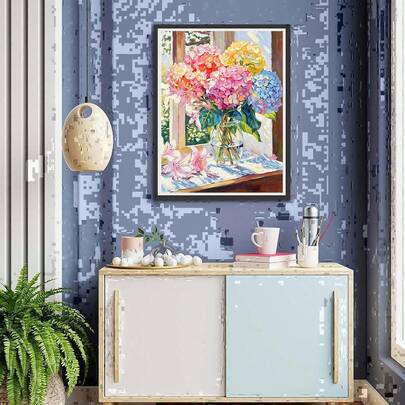 Kits de pintura de diamantes de hortensias para adultos - Kits de arte de diamantes de flores para adultos, Pintura de diamantes 5D de flores, Pintura de diamantes de flores de perforación completa, Arte y manualidades con gemas