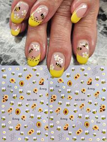 Pegatinas de uñas con diseño de abeja, calcomanías de uñas francesas con degradado amarillo, decoración linda y kawaii para primavera y verano, resistente al agua y de larga duración, fácil de aplicar, opcionales MO-849/MO-848, artículo esencial para manualidades de arte de uñas, perfecto para estudiantes y adolescentes - Multicolor - Ver 20