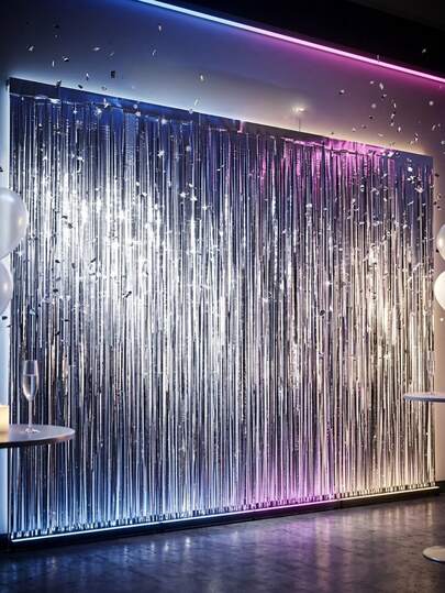 1/2/3/6件装闪亮银色金属丝帘，派对背景装饰，派对金属箔流苏帘，生日派对用品，性别揭晓派对，迎婴派对，新娘送礼会派对装饰，节日活动派对背景