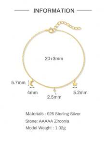 EleRunis 1 chiếc vòng đeo mắt cá chân bằng bạc sterling 925 mỏng manh, nhiều lớp, hình ngôi sao và mặt trăng, phong cách Boho, trang sức mùa hè kiểu Hawaii dành cho nữ và các cô gái yêu thích đi biển. - Vàng - Xem 4