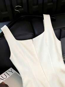 Vestido mini de estilo francés con tirantes de acetato y lazo, vestido elegante con cintura ceñida en color albaricoque, adecuado para fiestas, graduaciones, vacaciones, San Valentín, festivales de música, Día de la Madre, Acción de Gracias, Pascua, Día Nacional, bailes, citas, bodas, salidas - Albaricoque - Ver 5