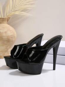 Sandalias romanas de tacón de aguja alto con plataforma, punta abierta y correa con hebilla, moda sexy europea y americana 2026, zapatos de verano - Negro - Ver 4