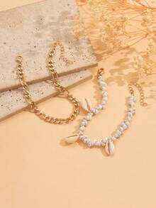 Ocean Style Shell Pendant Ankle Chain Bohemian Bead Ankle Chain Set - Multicolor - View 3