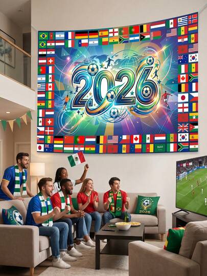 1 قطعة - سجادة كأس العالم 2026، لافتة جدارية لأعلام فرق كرة القدم الدولية، خلفية لحفل مشاهدة كأس العالم في نادي الرياضة أو غرفة المعيشة