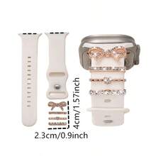 4pcs Zinc Alloy Pendant, Sparkling Rhinestone Bow & Crystal Ring Decorations, Luxury Shiny Watch Accessory Set, Suitable For Women To Make Your Watch More Charming And Brilliant (Watch Band Not Included) - Mouldless - View 5