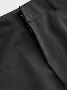Mono de diseño minimalista Vela Rue con cierre de gancho y cremallera, pantalones anchos de color azul marino sólido semitransparente y ligeros, pantalones anchos de moda para todas las estaciones - Negro - Ver 6