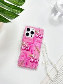 Ốp lưng điện thoại trong suốt in hình cây cọ anh đào, viền sóng bện, bảo vệ tốt, tương thích với iPhone 17/17 Pro/17 Pro Max, 16/16 Pro/16 Pro Max/16 Plus, 14, 15, P14, P13, P12, P11, thời trang và chống sốc. - Nhiều màu - Xem 7