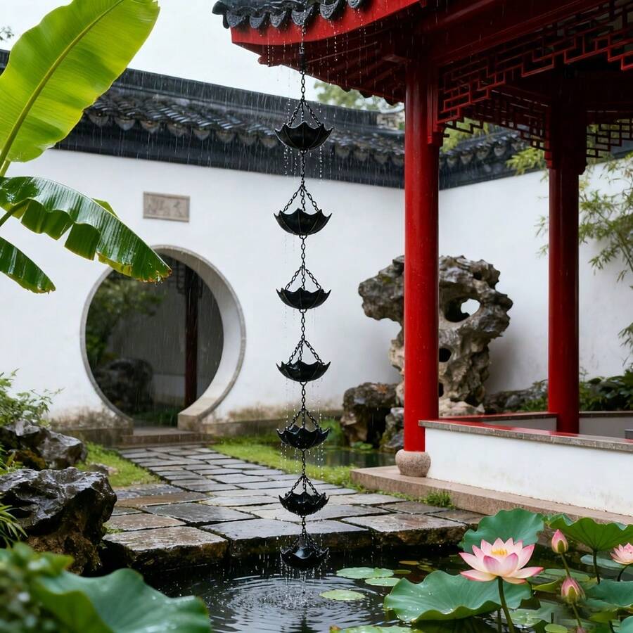 高品质金属雨链,户外屋顶排水链,装饰性雨水落水管,适用于花园、露台、阳台、屋檐 - 小傘雨鏈 - 查看 1