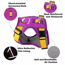 Adjustable Padded Reflective Oxford Cloth Anti-Pulling Dog Harness, Suitable For Large Dogs. No-Pull Dog Harness, Front Clip, Heavy-Duty Reflective Design, With Easy-Control Handle, Suitable For Walking Large Dogs. - Purple - View 4