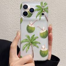 1 pièce Coque de téléphone transparente antichoc, coque souple en TPU avec motif peint UV de palmier et jus de noix de coco, convient pour IPhone7/8/7PLUS/8PLUS/X/XS/XR/XSMAX/11/11PRO/11PROMAX/12/12PRO/12PROMAX/12MINI/13/13PRO/13PROMAX/13MINI/14/14PRO/14PROMAX/14PLUS/15/15PRO/15PROMAX/15PLUS/16/16pro/16promax/16PLUS/17/17pro/17promax/AIR - Multicolore - Voir 1