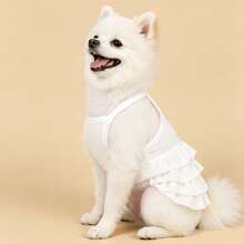 1 buah Gaun Ruffle Multilayer Suspender Mewah untuk Hewan Peliharaan, Gaun Musim Pernikahan yang Modis & Elegan untuk Kucing & Anjing, Pakaian Hewan yang Lembut & Bernapas, Pakaian Ringan & Nyaman untuk Semua Musim - Putih - View 2