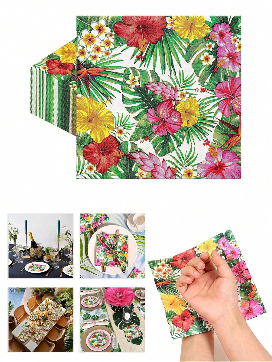20 khăn giấy ăn kiểu Hawaii, khăn giấy chủ đề nhiệt đới, khăn giấy dùng một lần 2 lớp họa tiết lá cọ và hoa dâm bụt, thích hợp cho tiệc sinh nhật mùa hè, tiệc Aloha, Hawaii, tiệc chủ đề bãi biển. - B - Xem 1
