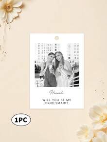 1/3 Sets Customized Photo & Text Bridesmaid Proposal Cards, Minimalist Style Bridesmaid Proposal Card Template With Bow, Will You Be My Bridesmaid Cards - Multicolor - View 18