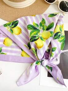 1 pieza Nuevo Pañuelo cuadrado pequeño de 100% algodón con estampado de frutas versátil, estampado floral de fibra de poliéster (poliéster) - Multicolor - Ver 9