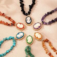 A Stylish And Minimalist Stone Necklace Women Featuring A Floating Beauty Design - 黑色 - 查看 4