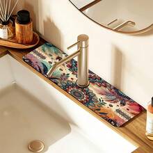 1pc Bohemian Pattern Printed Faucet Mat, Durable Polyester, Quick Drying, Easy To Clean, Suitable For Kitchen And Bathroom, Easy To Install, Daily Decor, Gift, Bathroom Mat, Durable Faucet Mat, Faucet Accessory - Multicolor - View 6