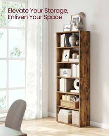 VASAGLE Bookshelf, 6-Tier Bookcase, Book Shelf Furniture, Open Storage Shelves, Room Decor, For Living Room, Home Office, Dinning Room,  9.4 X 23.6 X 63.3 Inches, Cloud White - 鏽棕色 - 查看 3