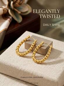 1 Pair Vintage Daily Elegance The Bubble Collection Beaded/Square Bubble Hoop Earrings For Women, Tarnish-Resistant Stainless Steel & Gold Plated Earrings, Multiple Styles Available - Multicolor - View 6