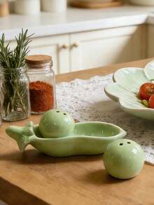 2pcs Ceramic Salt And Pepper Shaker Set, Pea Shaped With Textured Glaze Finish, Gift Box Packaging, Suitable For Kitchen, Dining, Parties, Housewarming, Valentine's Day, Birthday Gifts - Mint Green - View 6