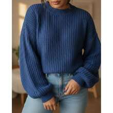 Women's Knitted Sweater - Teal Blue - View 2