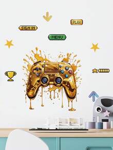 مجموعة ملصقات جدارية بموضوع الألعاب، تتميز بأجهزة تحكم جرافيتي / شعارات نيون / تصاميم جدران محطمة. ألوان زاهية مع أجواء ألعاب مدمجة لإنشاء مساحة ألعاب غامرة. مصنوعة من مادة PVC قابلة للإزالة، مثالية لتزيين جدران غرفة الرياضات الإلكترونية. - ملصقات جدارية - مشاهدة 6