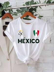 Camiseta Oversize Blanca Mexico Bandera Futbol Fútbol Mujer - Blanco - Ver 2