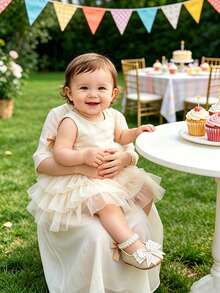 新生儿/婴幼儿女童玛丽珍平底鞋 - 新生儿/婴幼儿软橡胶底公主婚礼幼儿鞋 - 杏色 - 查看 6
