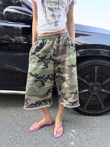 Women's Camouflage Pattern Pocket Loose Casual Bermuda Shorts Women Cargo Shorts Camo Shorts - 迷彩 - 查看 1