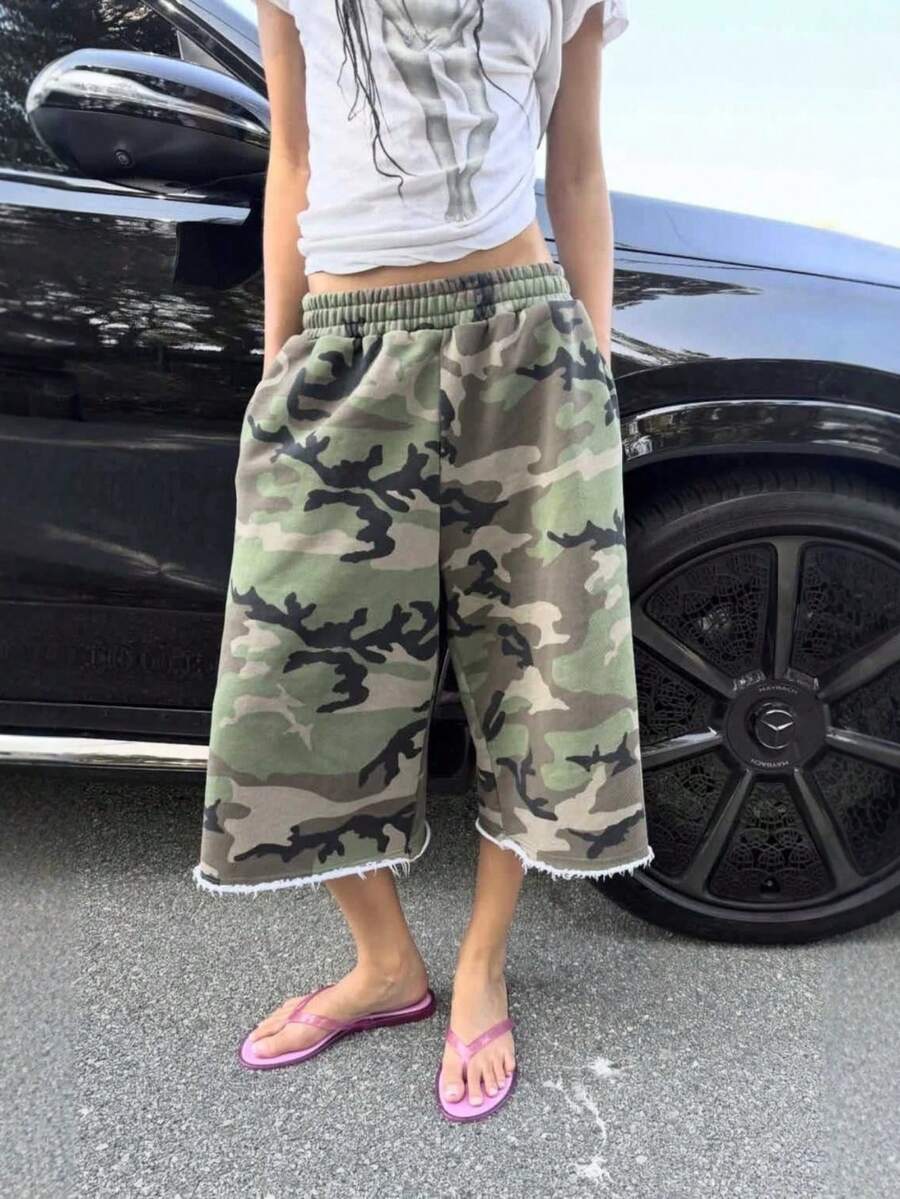 Women's Camouflage Pattern Pocket Loose Casual Bermuda Shorts Women Cargo Shorts Camo Shorts - 迷彩 - 查看 1