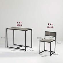 Dining Table And Chairs Set 2, Dining Room Sets, Rectangular Space Saving Table And 2 Chairs For Compact Kitchens, Steel Frame, Grey Wood-Effect - Black - View 8