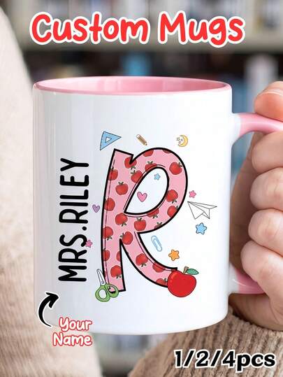 1/2/4 pièces Tasses à eau personnalisées avec lettres de nom anglais, designs thématiques de papeterie Apple, campus et enseignants. Cadeau de la Saint-Valentin pour elle. Réutilisable, multifonctionnel, ornemental, élégant, exquis, de haute qualité, personnalisé, unique. Cadeaux idéaux pour le petit ami, la petite amie, le père, la mère, la famille, les amis, le fils, la fille, les élèves, les travailleurs, les enfants, le bureau, la salle de thé, l'école, la maison, la rénovation de la maison, les tasses personnalisées, l'atmosphère de Noël à la maison, les souvenirs