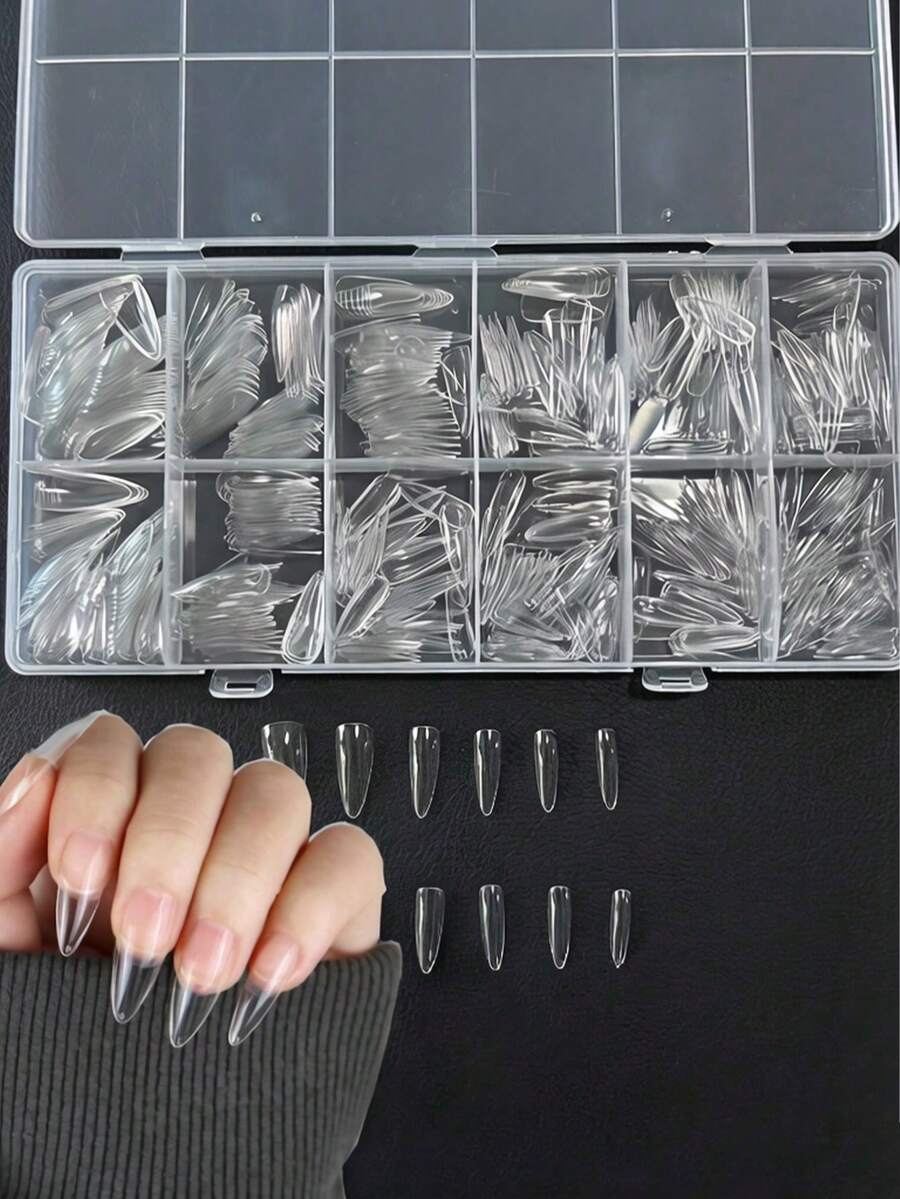 600pcs Pointed Medium Soft Gel Nail Tips, Suitable For Gel Nail Extension System, Full Cover False Nail Tips Press-On Nails, Nail Art Supplies - Clear - View 1